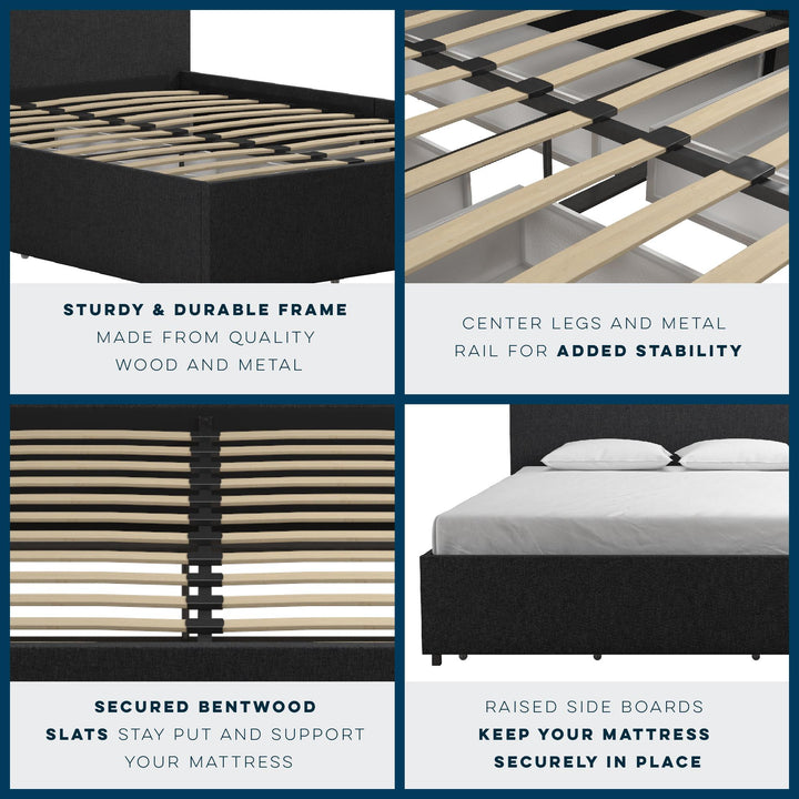 Kelly Upholstered Bed with Storage Drawers -  Dark Gray Linen 
