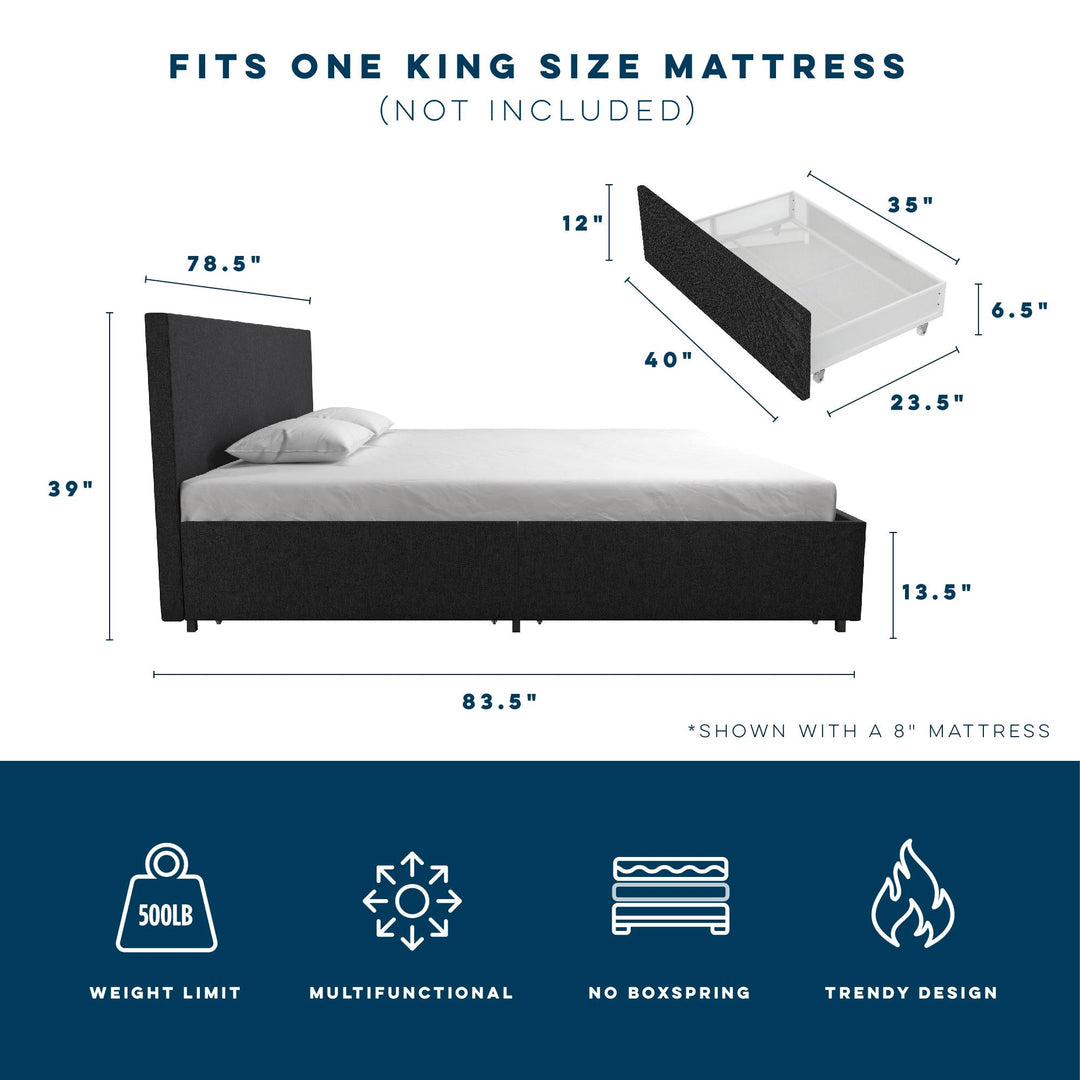 Kelly Bed with Upholstered Storage -  Dark Gray Linen 