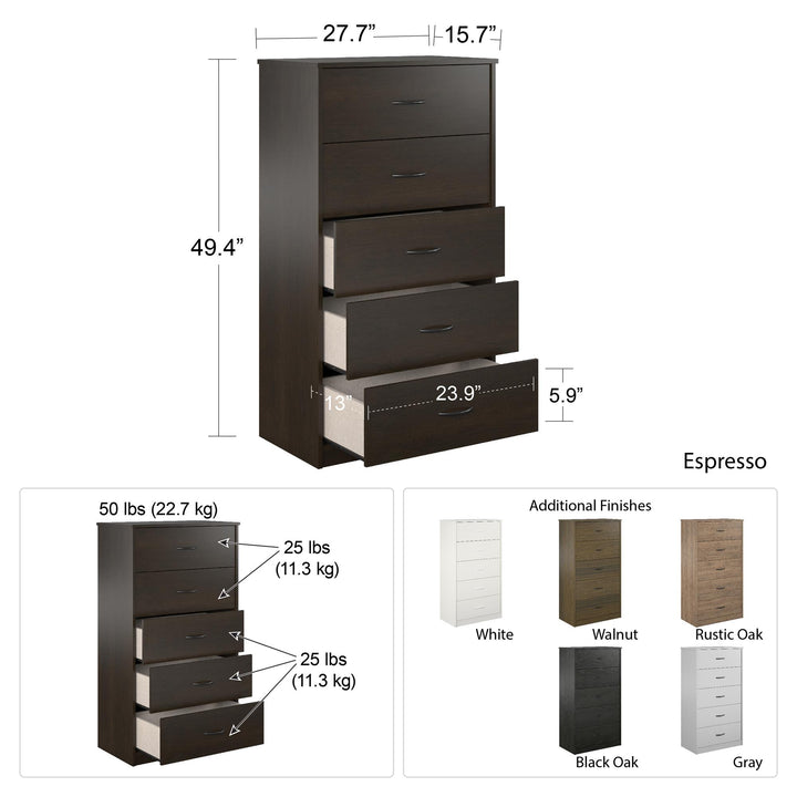 5-drawer storage for bedrooms -  Espresso