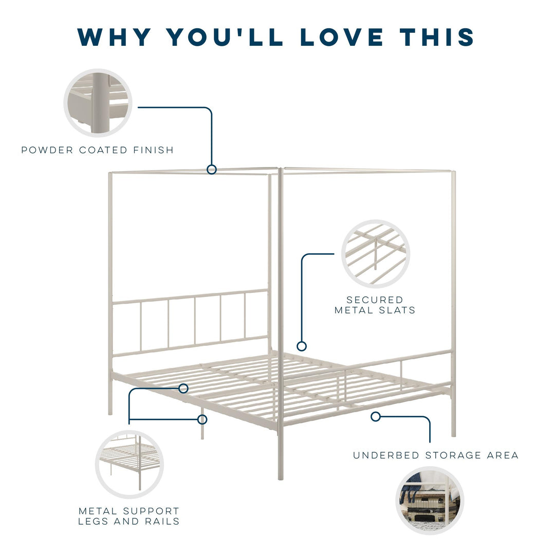 Durable and Stylish Marion Four Poster Metal Canopy Bed -  White 