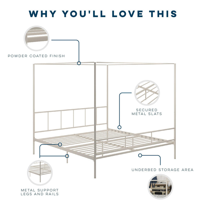 Stylish and Comfortable Marion Canopy Bed -  White 
