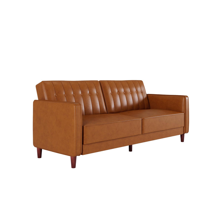 Pin Tufted Transitional Futon with Vertical Stitching and Button Tufting - Camel