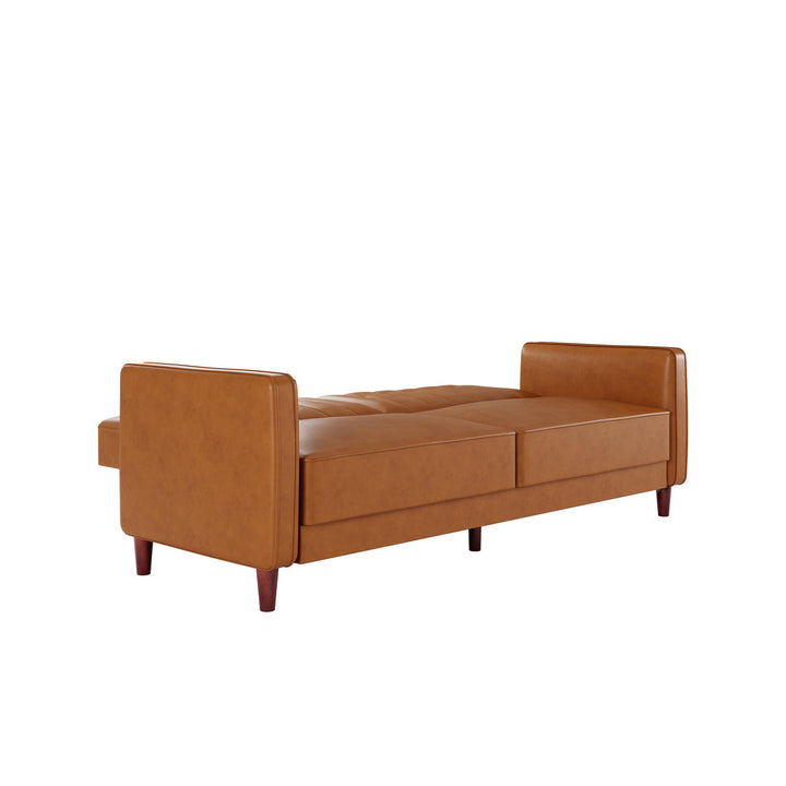 Pin Tufted Transitional Futon with Vertical Stitching and Button Tufting - Camel