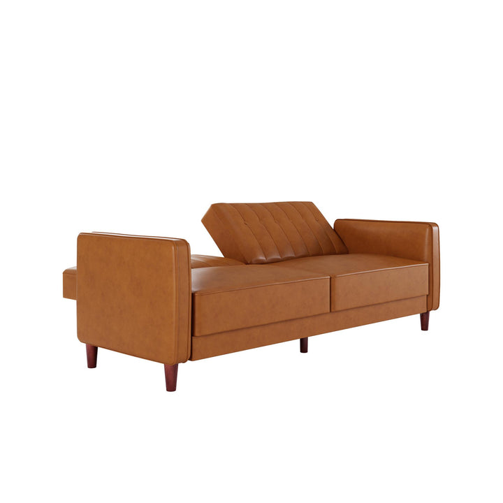 Pin Tufted Transitional Futon with Vertical Stitching and Button Tufting - Camel