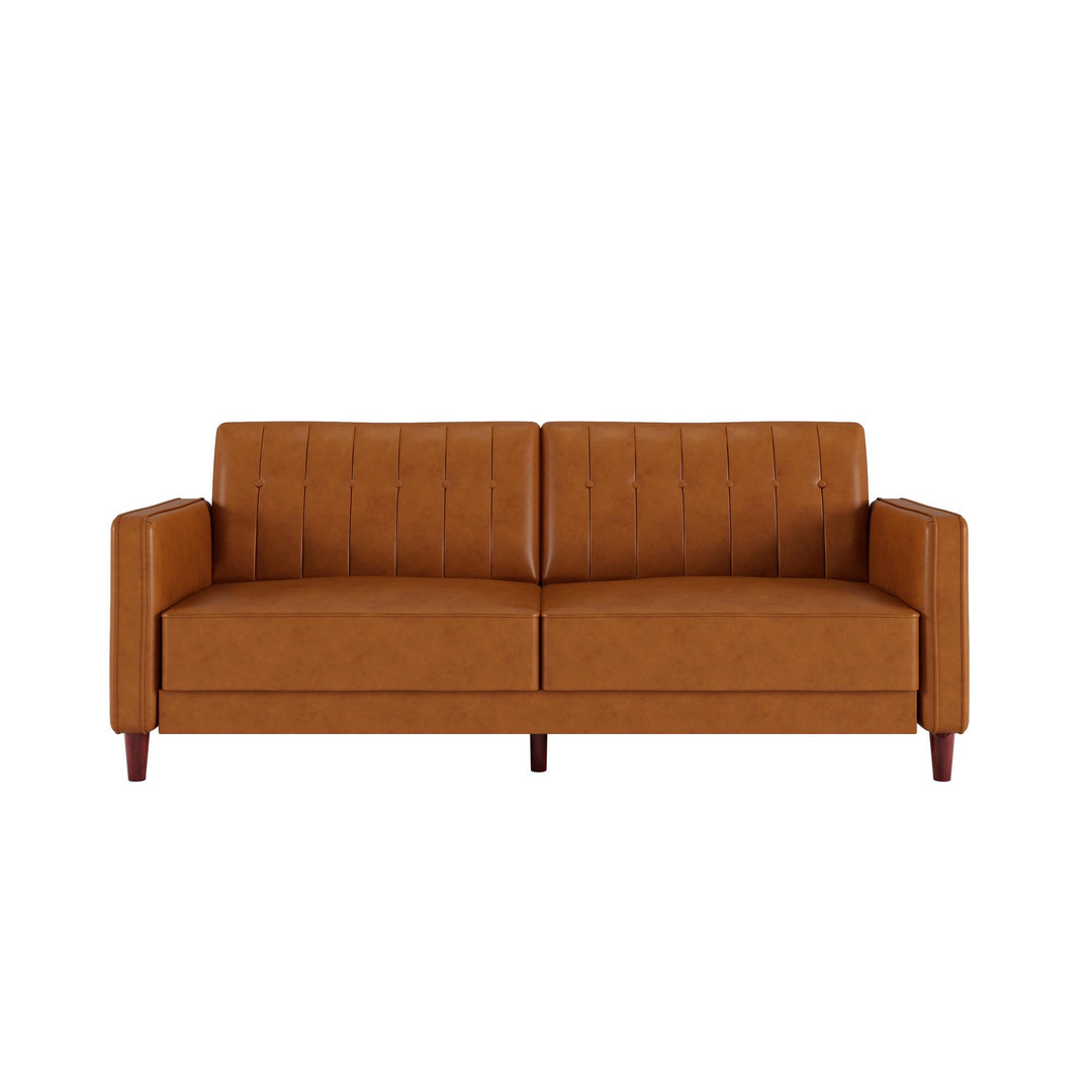 Pin Tufted Transitional Futon with Vertical Stitching and Button Tufting - Camel