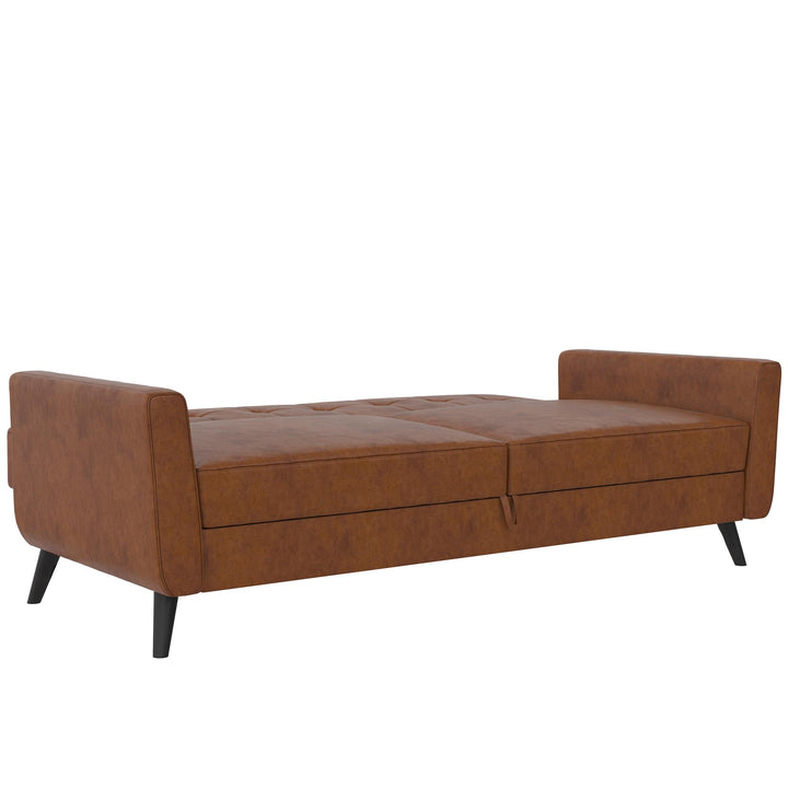 Parker Futon with Storage - Camel Faux Leather