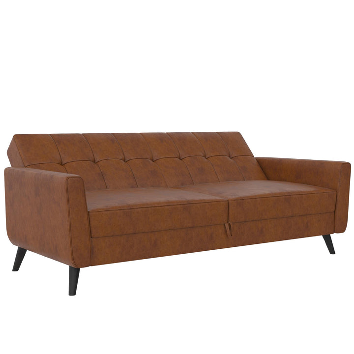 Parker Futon with Storage - Camel Faux Leather