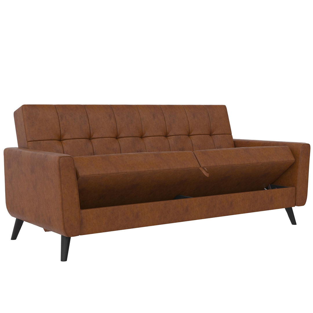 Parker Futon with Storage - Camel Faux Leather