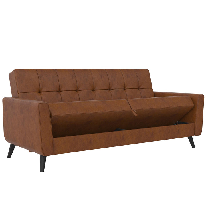 Parker Futon with Storage - Camel Faux Leather