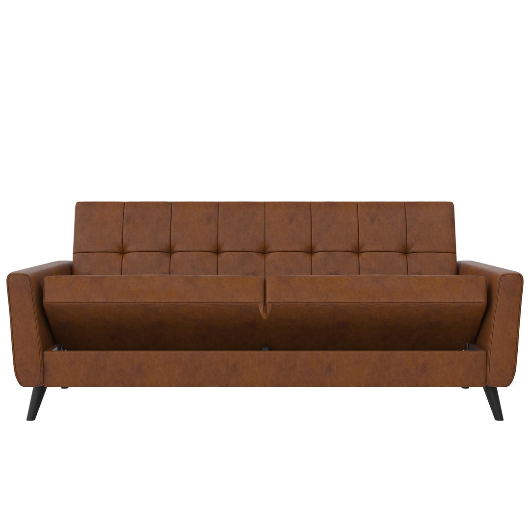 Parker Futon with Storage - Camel Faux Leather