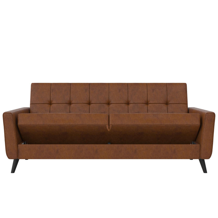 Parker Futon with Storage - Camel Faux Leather