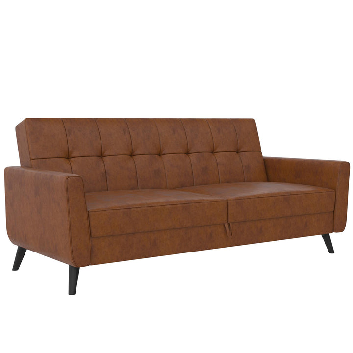 Parker Futon with Storage - Camel Faux Leather