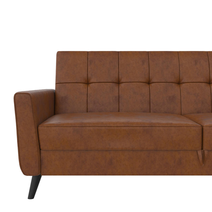 Parker Futon with Storage - Camel Faux Leather
