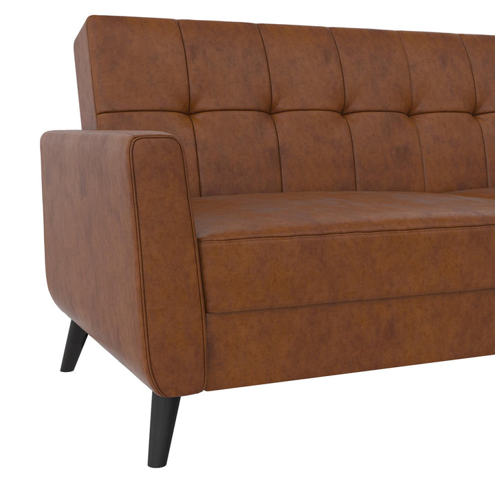 Parker Futon with Storage - Camel Faux Leather