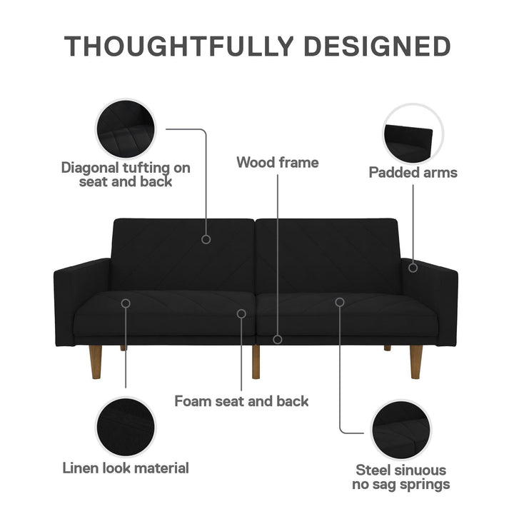 Paxson Futon with Solid Wood Legs and Diagonal Design - Black