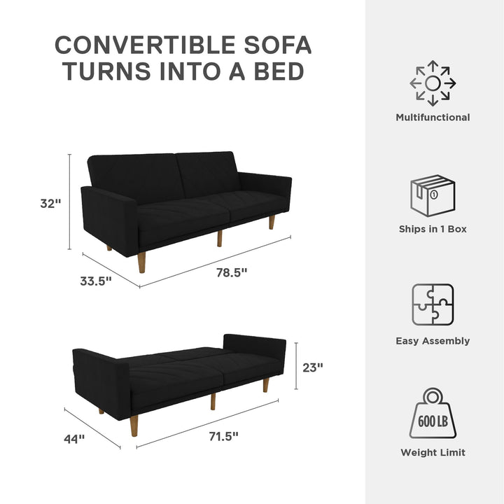 Paxson Futon with Solid Wood Legs and Diagonal Design - Black