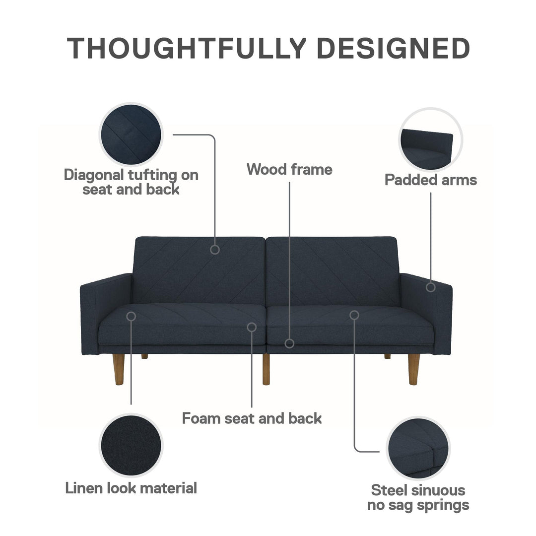 Paxson Futon with Solid Wood Legs and Diagonal Design - Navy