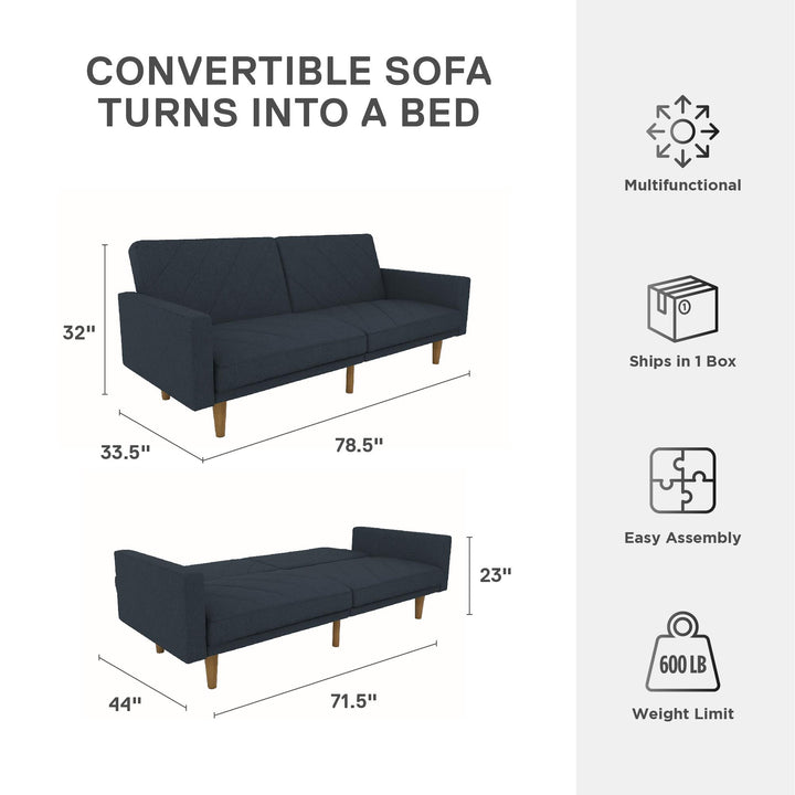 Paxson Futon with Solid Wood Legs and Diagonal Design - Navy