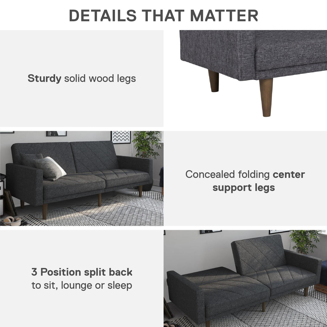 Paxson Futon with Solid Wood Legs and Diagonal Design - Dark Gray