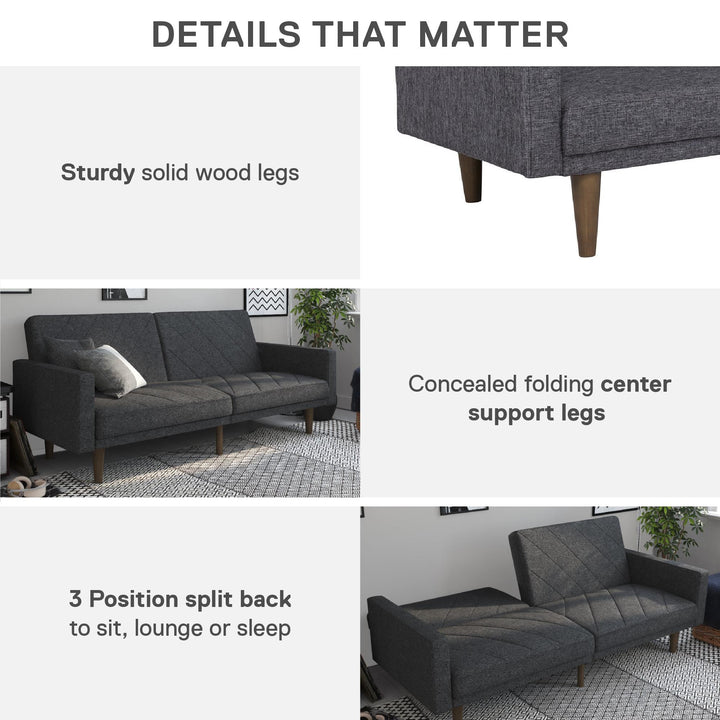 Paxson Futon with Solid Wood Legs and Diagonal Design - Dark Gray