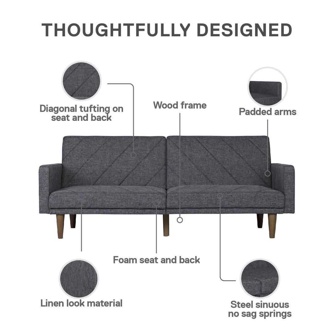 Paxson Futon with Solid Wood Legs and Diagonal Design - Dark Gray