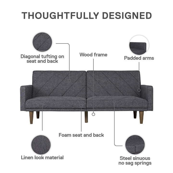 Paxson Futon with Solid Wood Legs and Diagonal Design - Dark Gray