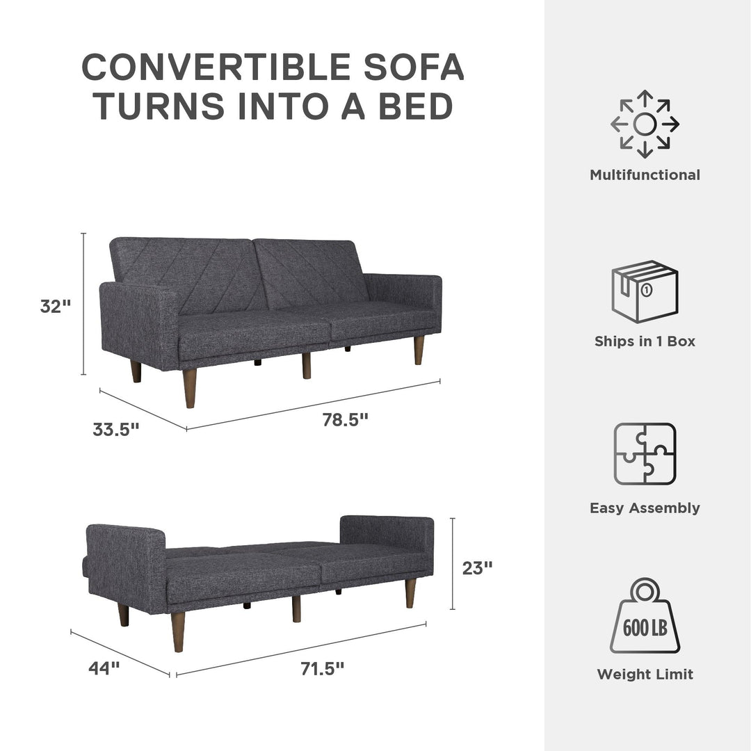 Paxson Futon with Solid Wood Legs and Diagonal Design - Dark Gray