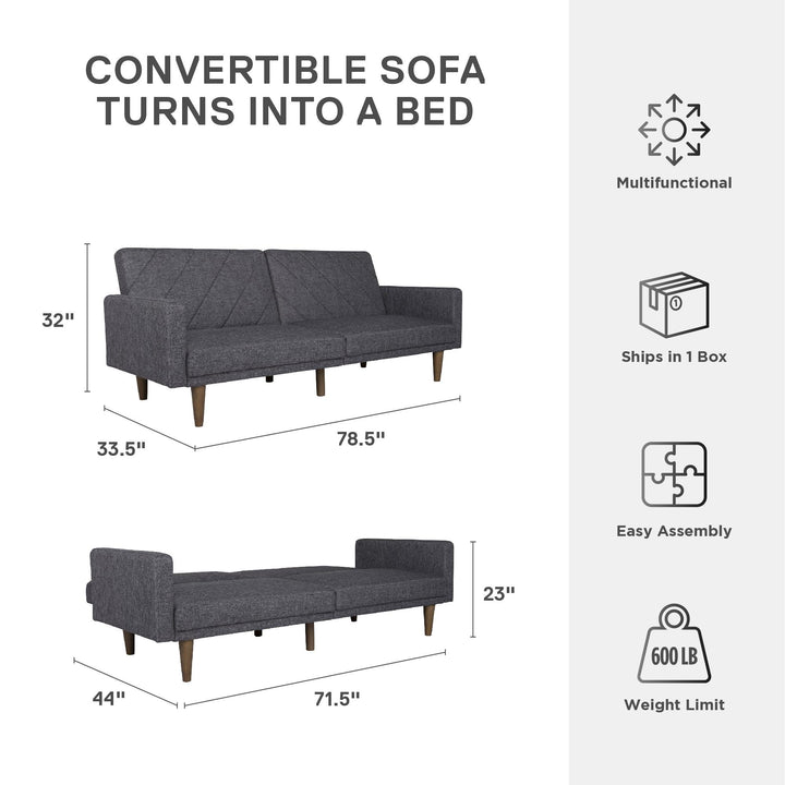 Paxson Futon with Solid Wood Legs and Diagonal Design - Dark Gray
