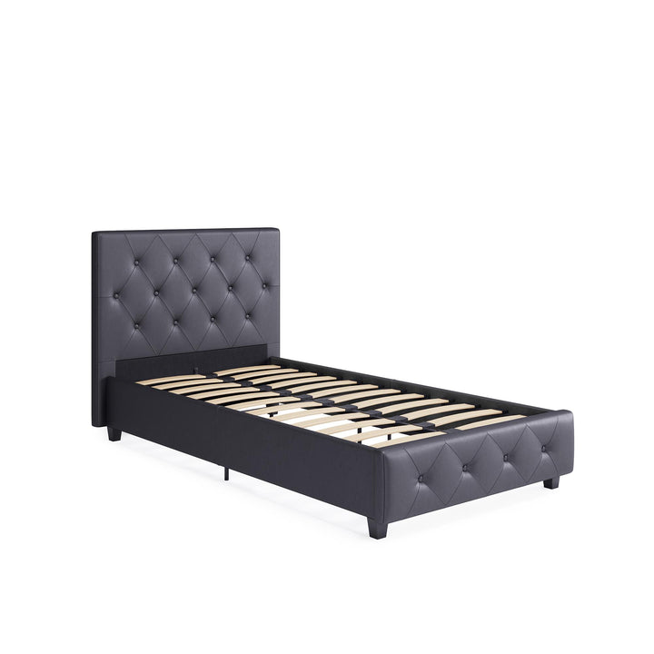 Dakota Upholstered Platform Bed With Diamond Button Tufted Heaboard - Gray - Twin