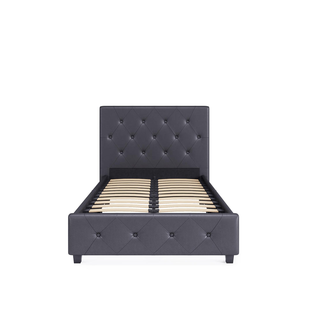 Dakota Upholstered Platform Bed With Diamond Button Tufted Heaboard - Gray - Twin