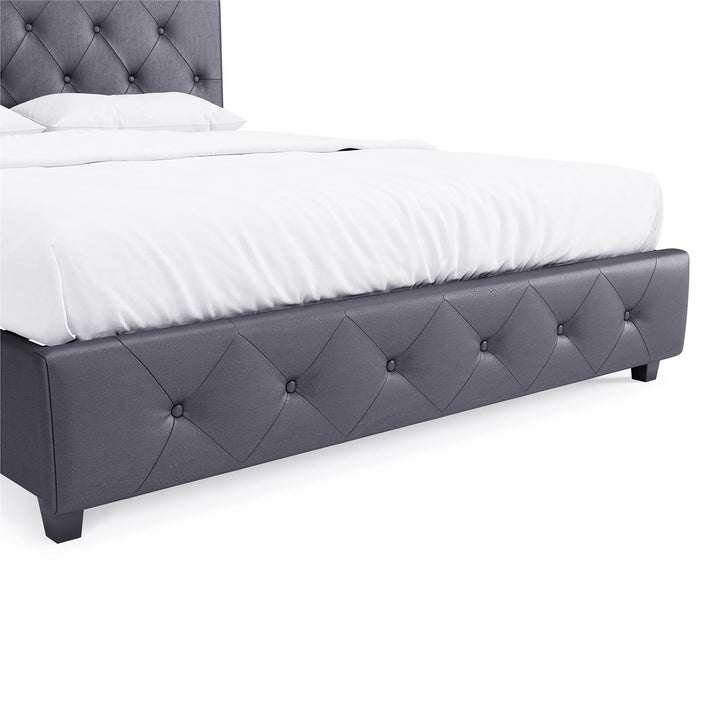 Dakota Upholstered Platform Bed With Diamond Button Tufted Heaboard - Gray - Queen