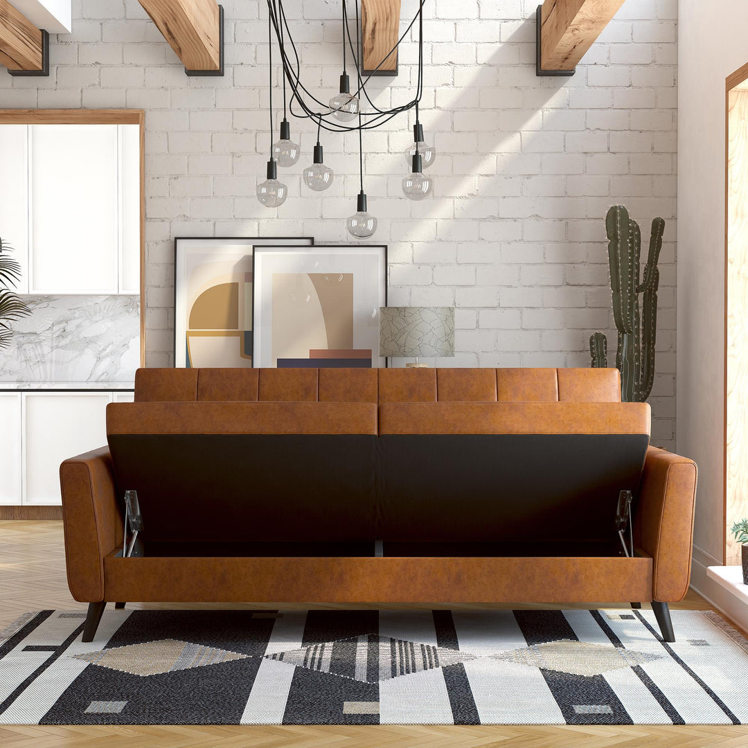 Parker Futon with Storage - Camel Faux Leather