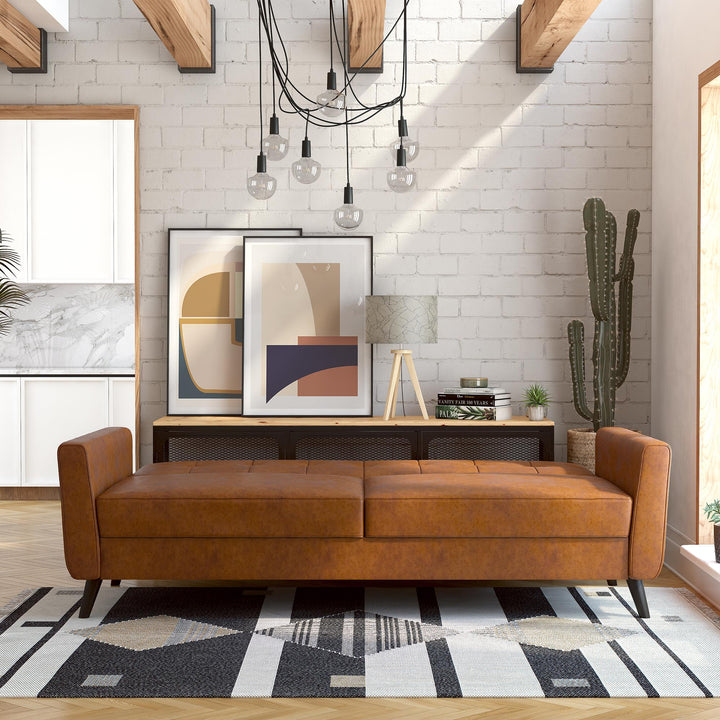 Parker Futon with Storage - Camel Faux Leather