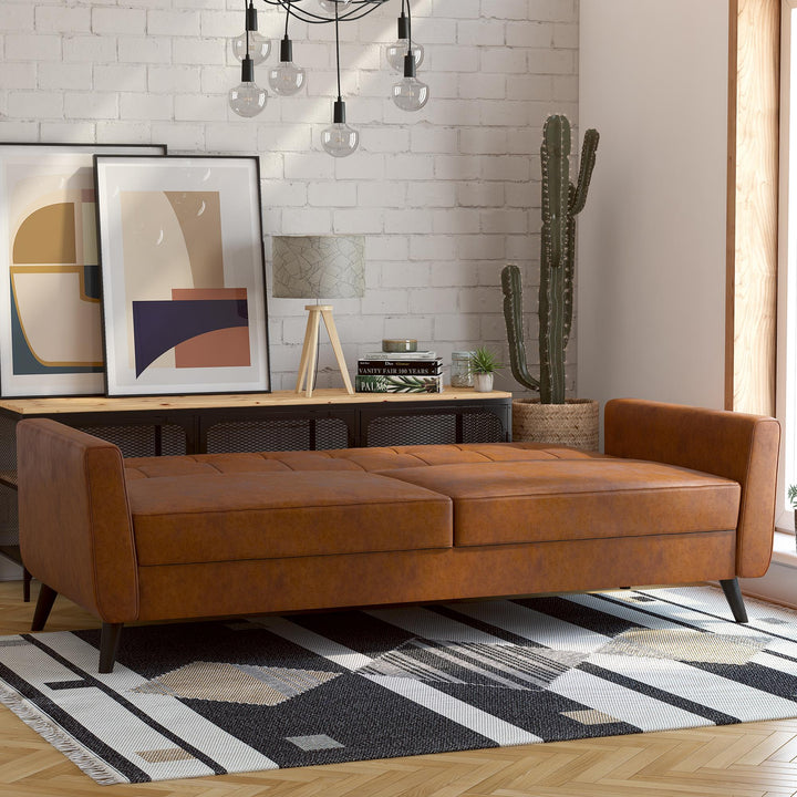 Parker Futon with Storage - Camel Faux Leather