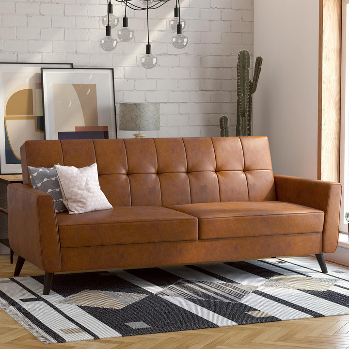 Parker Futon with Storage - Camel Faux Leather
