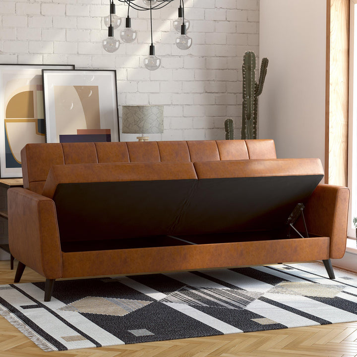 Parker Futon with Storage - Camel Faux Leather