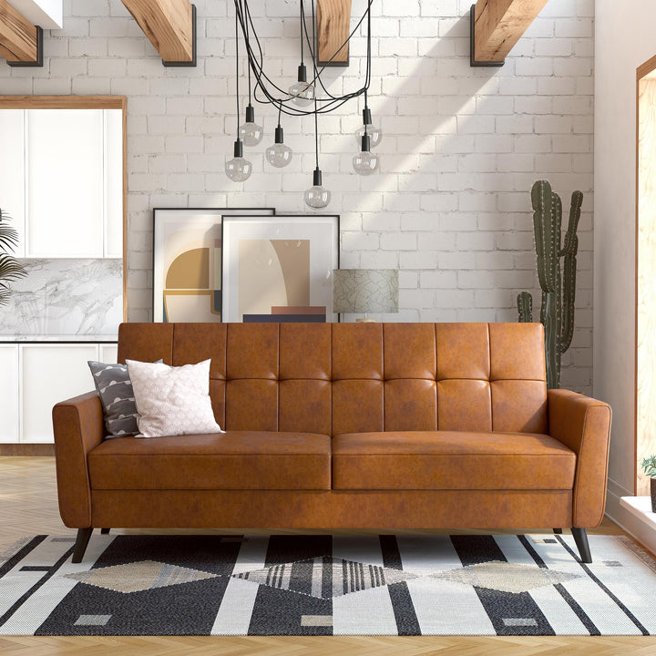 Parker Futon with Storage - Camel Faux Leather
