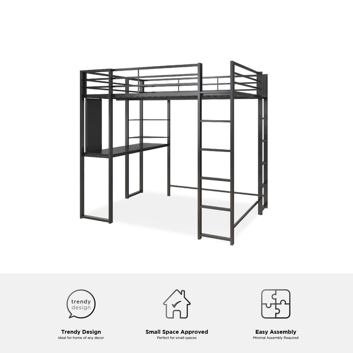 Abode Metal Loft Bed with Built in Desk and Storage Space - Black - Full