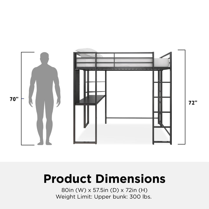 Abode Metal Loft Bed with Built in Desk and Storage Space - Black - Full