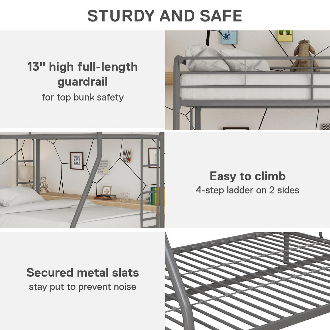 Dusty Twin over Full Metal Bunk Bed with Integrated Ladder - Silver - Twin-Over-Full