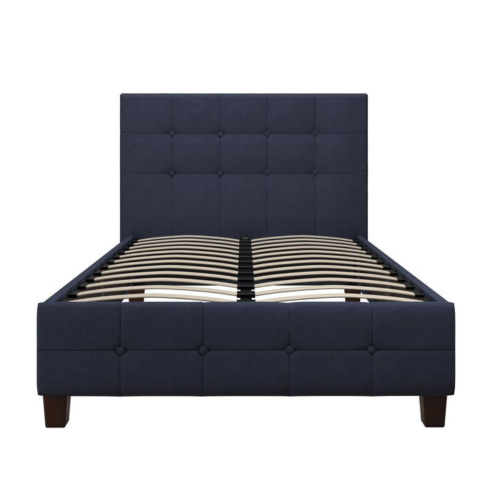 Rose Upholstered Bed with Button Tufted Detail - Blue Linen - Twin