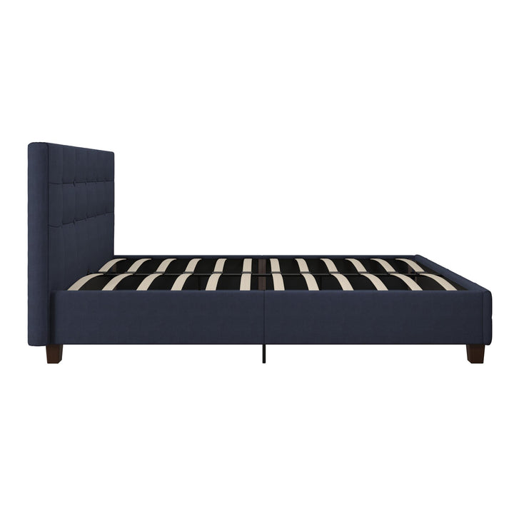 Rose Upholstered Bed with Button Tufted Detail - Blue Linen - Queen