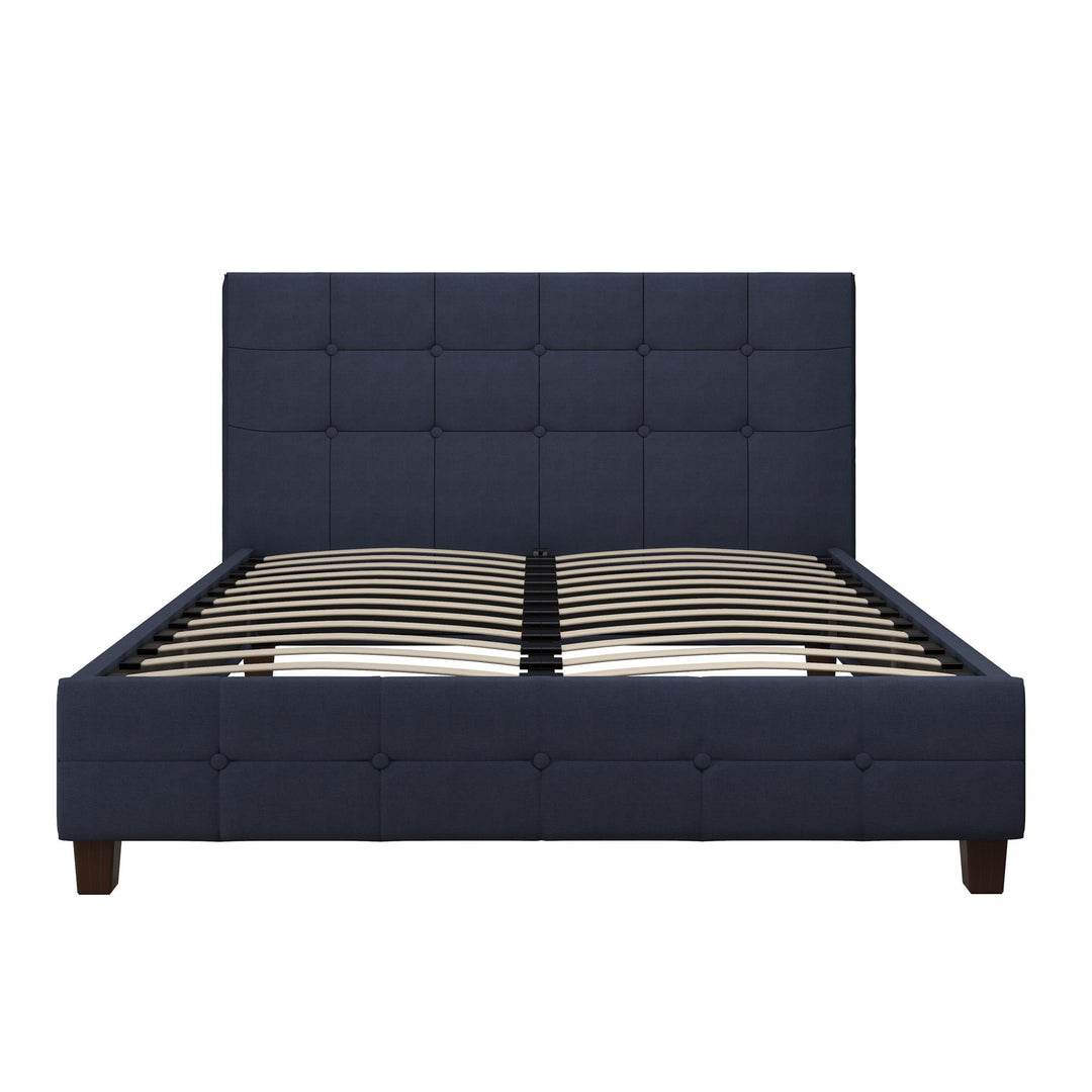 Rose Upholstered Bed with Button Tufted Detail - Blue Linen - Queen