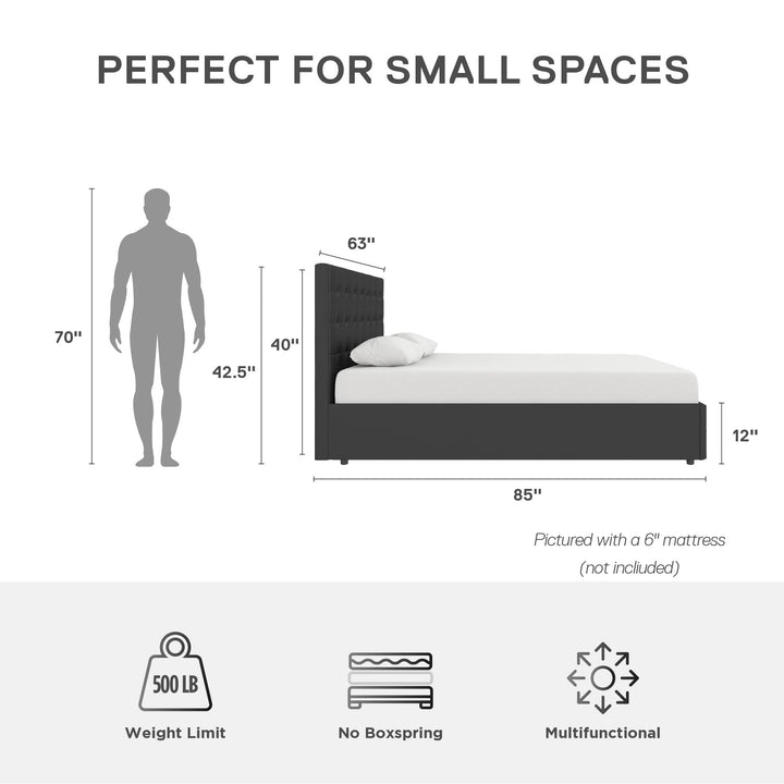 Cambridge Upholstered Bed with Gas Lift Storage Compartment - Black - Queen
