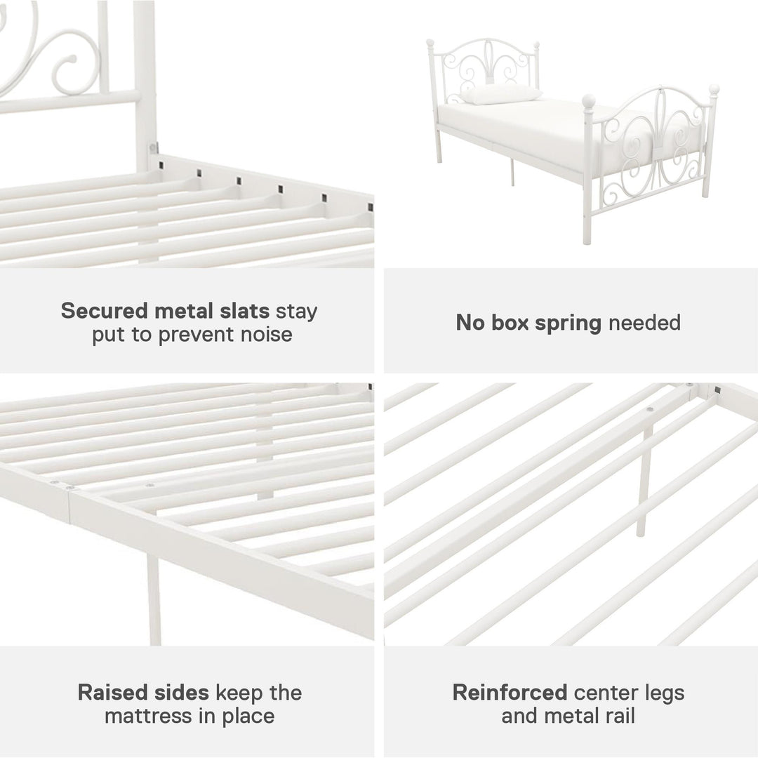 Stylish Victorian Metal Bed -  White  -  Twin