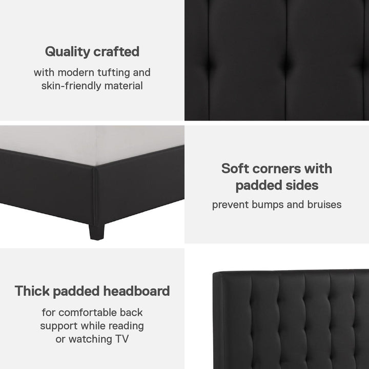 Emily Upholstered Bed with Wood Frame and Slats - Black Faux Leather - Full