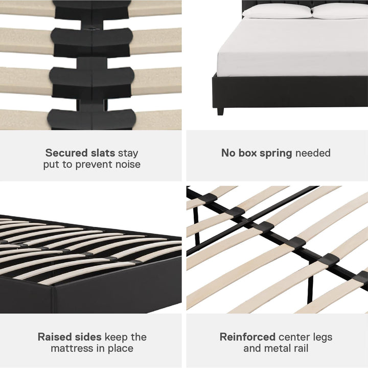 Emily Upholstered Bed with Wood Frame and Slats - Black Faux Leather - Full