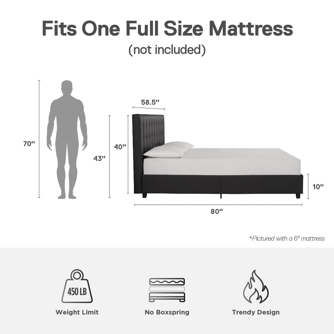 Emily Upholstered Bed with Wood Frame and Slats - Black Faux Leather - Full