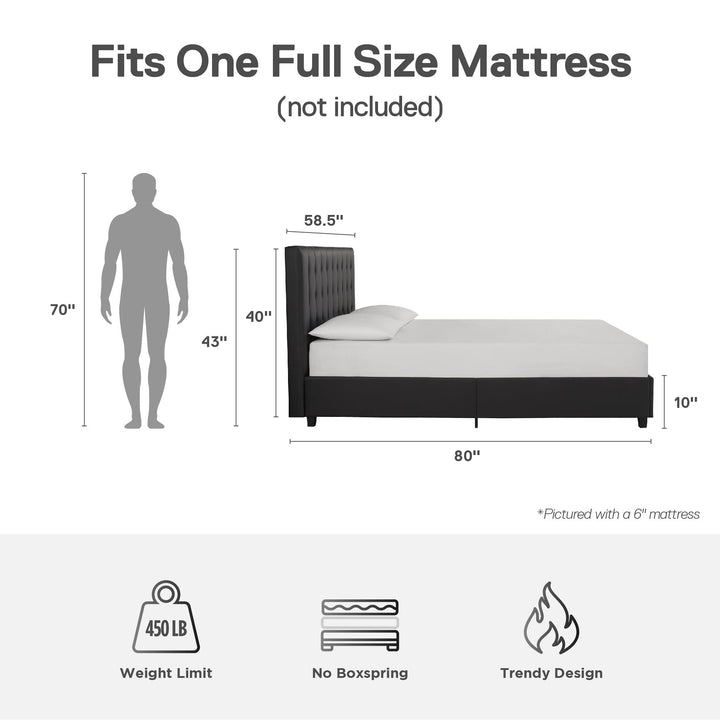 Emily Upholstered Bed with Wood Frame and Slats - Black Faux Leather - Full