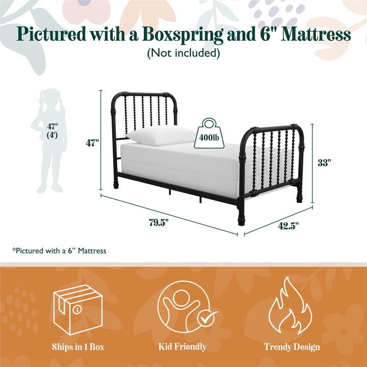 Monarch Hill Wren Metal Bed with Curved Scrollwork Design - Black - Twin